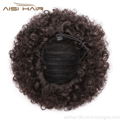 Aisi Hair Short Kinky Fluffy Synthetic Brown Hair Bun Ponytail Afro Short Puff Curly Chignon Hairpiece Extension For Black Women
